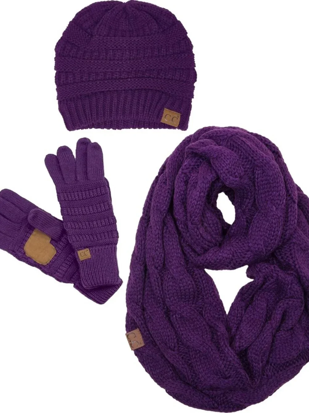 Hat Scarf Glove Set for Women – Matching Winter Set with Ribbed Knit Beanie, Inf